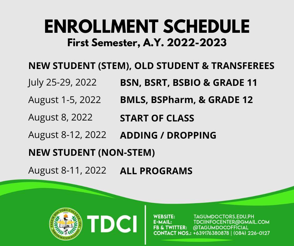 Enrollment Schedule for A.Y 2022-2023
